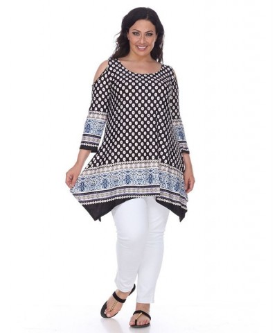 Plus Size Antonia Cut-Out Shoulder Tunic Navy White $27.28 Tops