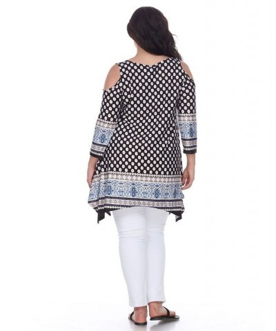 Plus Size Antonia Cut-Out Shoulder Tunic Navy White $27.28 Tops