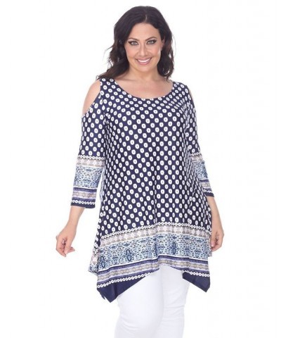 Plus Size Antonia Cut-Out Shoulder Tunic Navy White $27.28 Tops