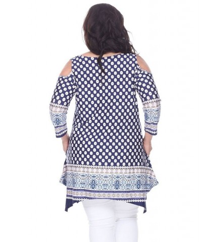 Plus Size Antonia Cut-Out Shoulder Tunic Navy White $27.28 Tops