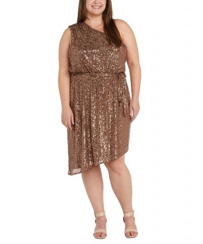 Plus Size One-Shoulder Tie-Waist Sequin Dress Topaz $35.00 Dresses