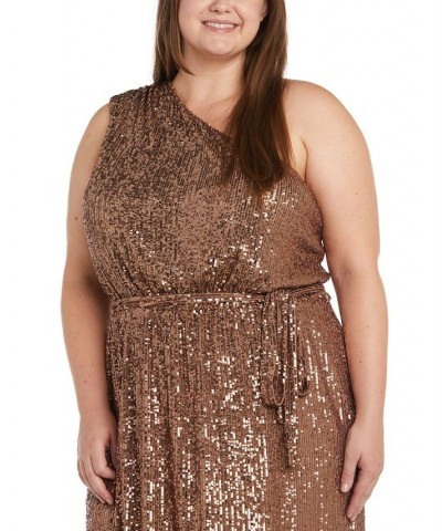 Plus Size One-Shoulder Tie-Waist Sequin Dress Topaz $35.00 Dresses