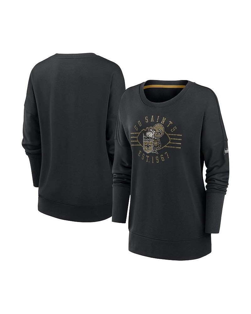 Women's Black New Orleans Saints Rewind Playback Icon Performance Pullover Sweatshirt Black $40.00 Sweatshirts