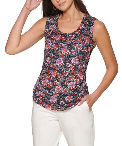 Women's Floral-Print Sleeveless Mesh Knit Top Midnight Multi $37.26 Tops