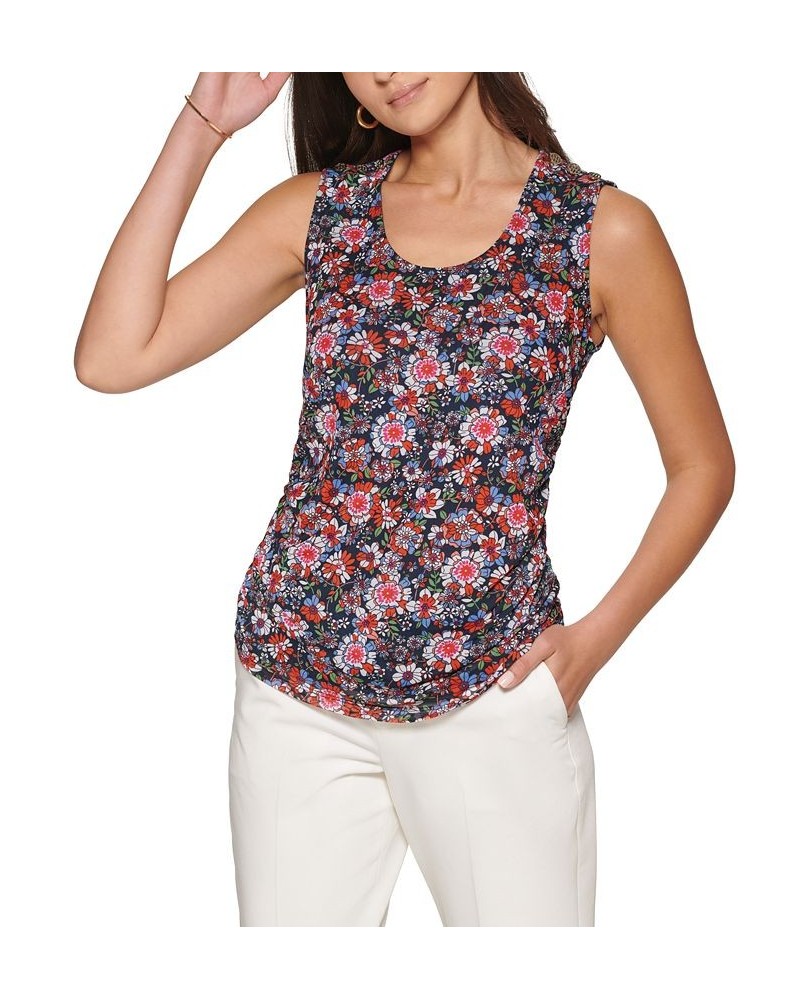 Women's Floral-Print Sleeveless Mesh Knit Top Midnight Multi $37.26 Tops