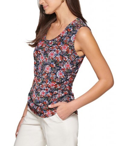 Women's Floral-Print Sleeveless Mesh Knit Top Midnight Multi $37.26 Tops