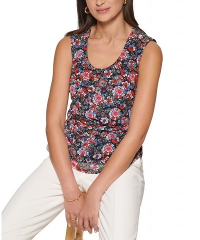 Women's Floral-Print Sleeveless Mesh Knit Top Midnight Multi $37.26 Tops