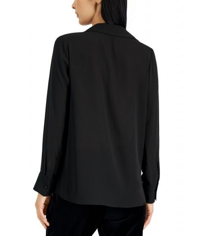 Women's Crystal-Beaded Georgette Blouse Black $126.06 Tops