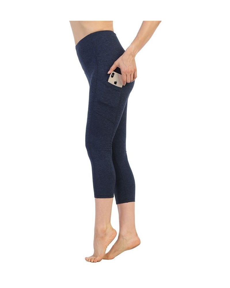 High Waist 3/4 Length Pocket Compression Leggings Heather Navy $53.30 Pants