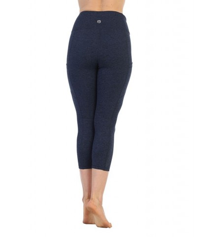 High Waist 3/4 Length Pocket Compression Leggings Heather Navy $53.30 Pants