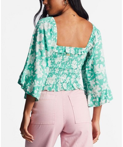 Juniors' Be My Babe Floral Bell-Sleeve Top Green $36.46 Tops