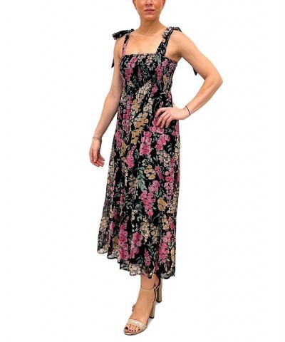 Women's Shoulder-Tie Smocked Tiered Dress Black Multi $45.88 Dresses