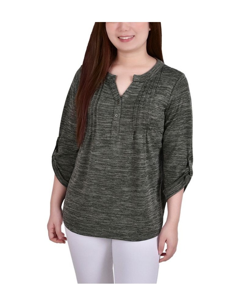 Petite 3/4 Roll Tab Sleeve Pintuck Top Cypress $14.40 Tops