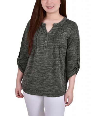 Petite 3/4 Roll Tab Sleeve Pintuck Top Cypress $14.40 Tops