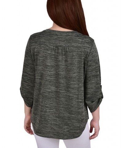 Petite 3/4 Roll Tab Sleeve Pintuck Top Cypress $14.40 Tops