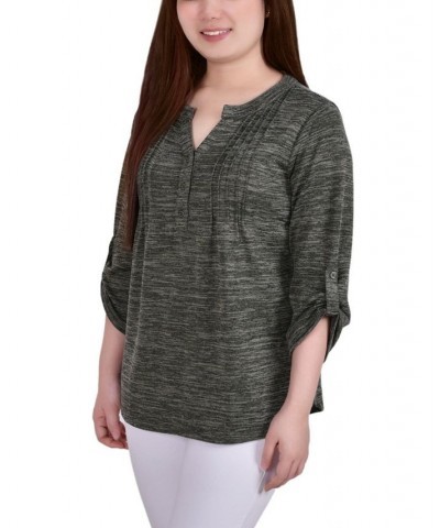 Petite 3/4 Roll Tab Sleeve Pintuck Top Cypress $14.40 Tops