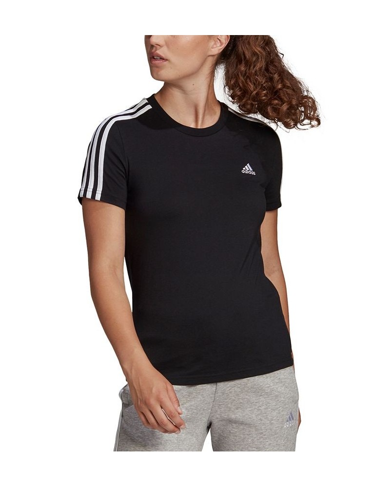 Women's Essentials Cotton 3 Stripe T-Shirt Black $15.93 Tops