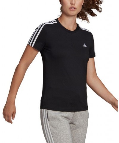 Women's Essentials Cotton 3 Stripe T-Shirt Black $15.93 Tops