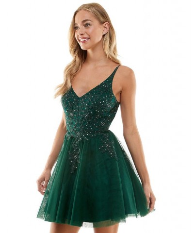 Juniors' Open-Back Embroidered Dress True Emerald $40.16 Dresses
