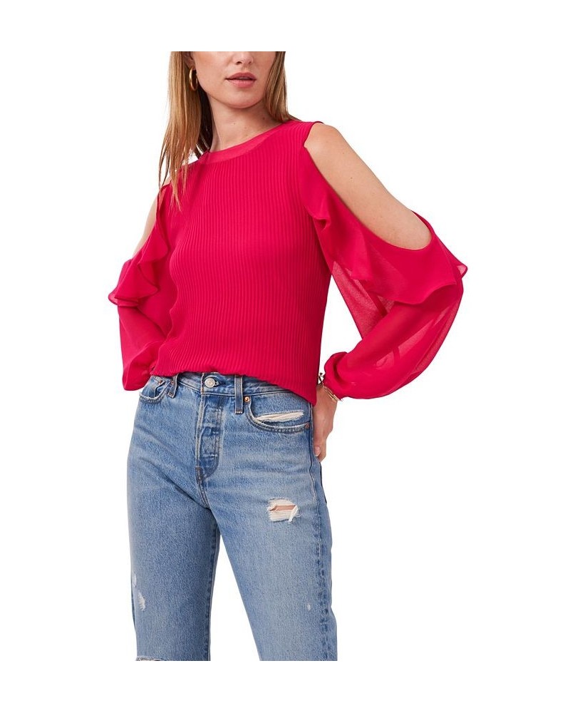 Women's Ruffle Pleat Cold Shoulder Long Sleeve Blouse Rose Blossom $45.54 Tops