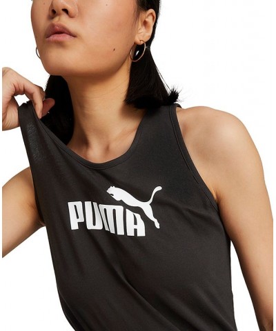 Women's Cotton Crewneck Sleeveless Logo Tank Top Black $13.51 Tops