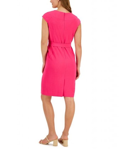 Petite Belted Cap-Sleeve Pocket-Detail Dress Pink Perfection $45.78 Dresses