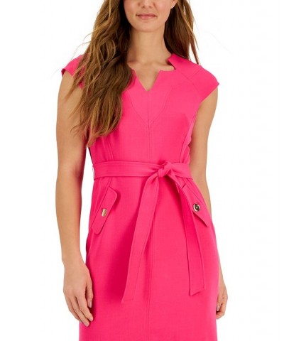 Petite Belted Cap-Sleeve Pocket-Detail Dress Pink Perfection $45.78 Dresses