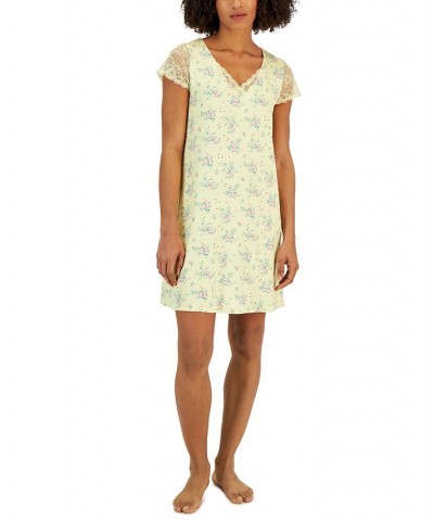 Women's Printed Lace-Sleeve Chemise Yellow $15.01 Sleepwear