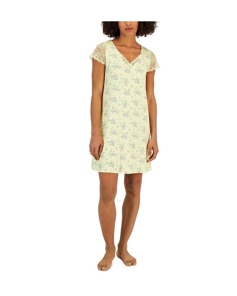 Women's Printed Lace-Sleeve Chemise Yellow $15.01 Sleepwear