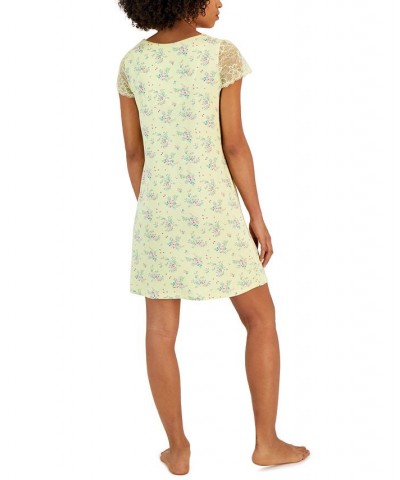 Women's Printed Lace-Sleeve Chemise Yellow $15.01 Sleepwear