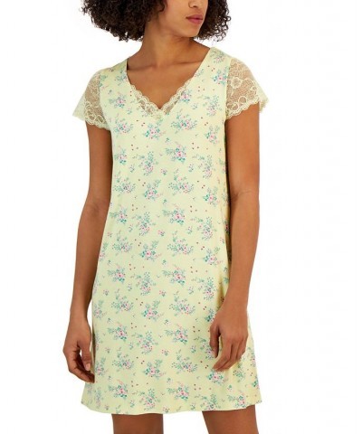 Women's Printed Lace-Sleeve Chemise Yellow $15.01 Sleepwear