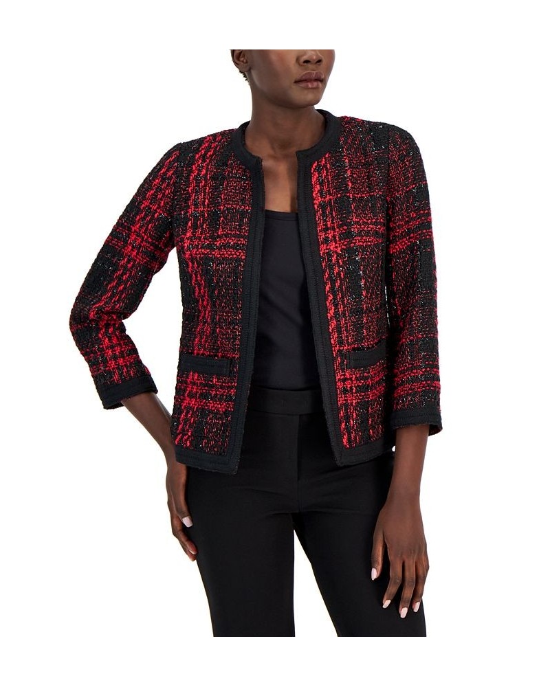 Women's Metallic-Tweed Open-Front Jacket Anne Black Combo $40.80 Jackets