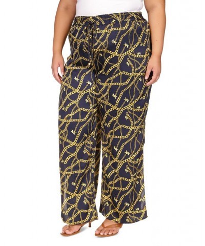 Plus Size High Rise Chain-Print High-Slit Pants Dark Blue $38.25 Pants