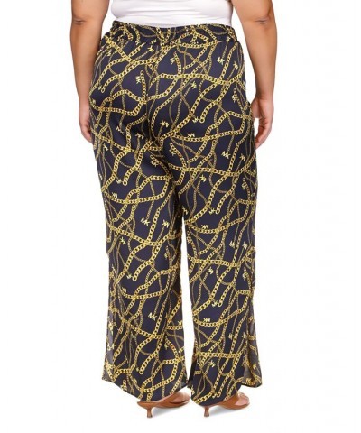 Plus Size High Rise Chain-Print High-Slit Pants Dark Blue $38.25 Pants