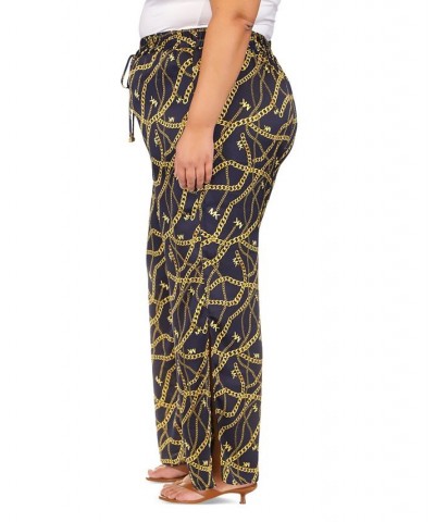 Plus Size High Rise Chain-Print High-Slit Pants Dark Blue $38.25 Pants