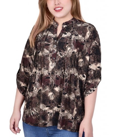 Plus Size 3/4 Roll Tab Sleeve Y-Neck Top Taupe Milaflor $13.14 Tops