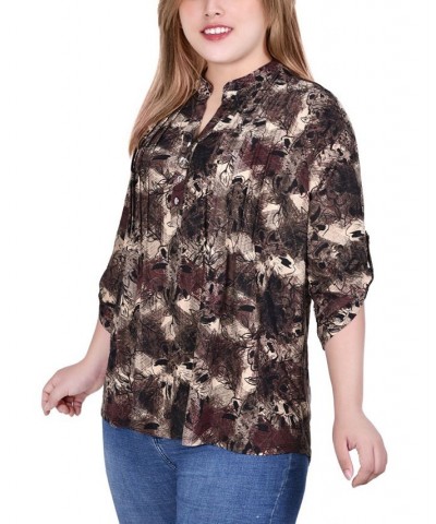 Plus Size 3/4 Roll Tab Sleeve Y-Neck Top Taupe Milaflor $13.14 Tops