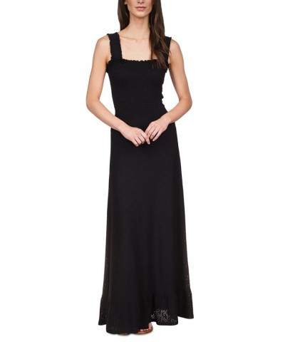 Women's Eyelet Smocked Sleeveless Maxi Dress Black $80.50 Dresses