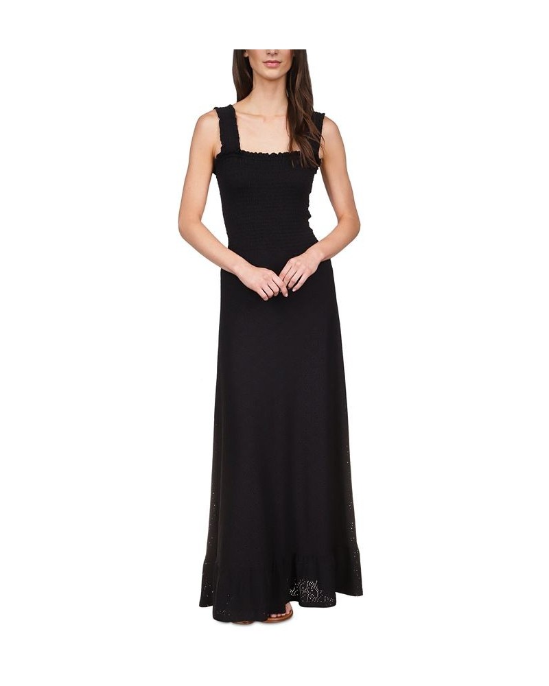 Women's Eyelet Smocked Sleeveless Maxi Dress Black $80.50 Dresses