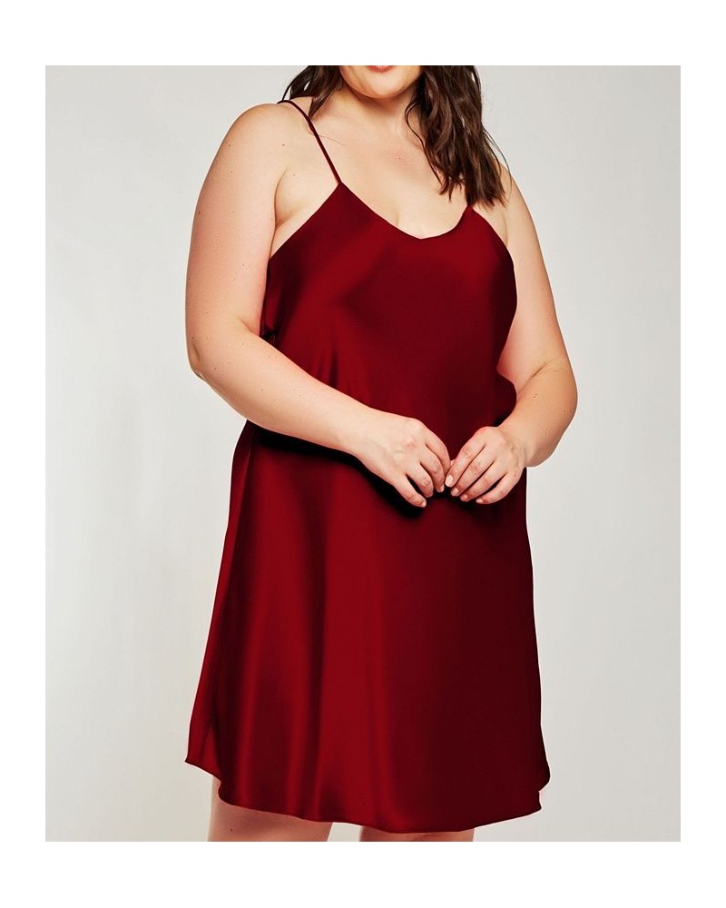 Plus Size Ultra Soft Satin Chemise Lingerie with Adjustable Straps Burgundy $25.88 Lingerie