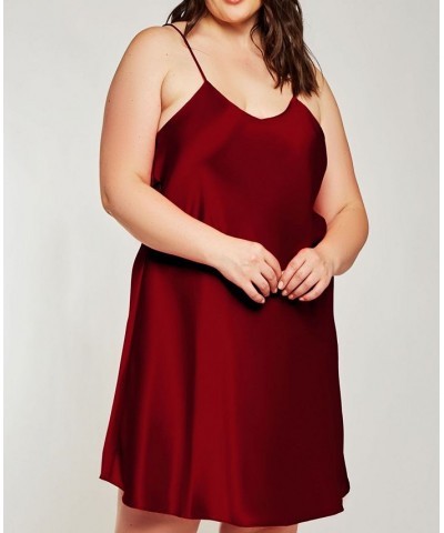 Plus Size Ultra Soft Satin Chemise Lingerie with Adjustable Straps Burgundy $25.88 Lingerie