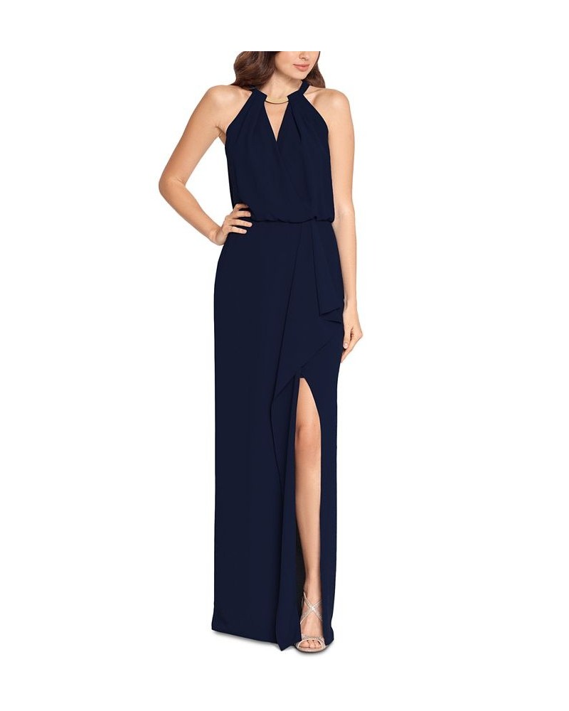 Hardware-Trim Halter Gown Navy $85.69 Dresses