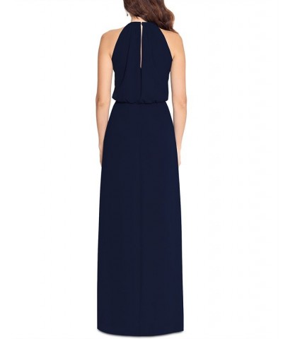 Hardware-Trim Halter Gown Navy $85.69 Dresses