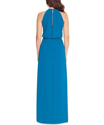 Hardware-Trim Halter Gown Navy $85.69 Dresses