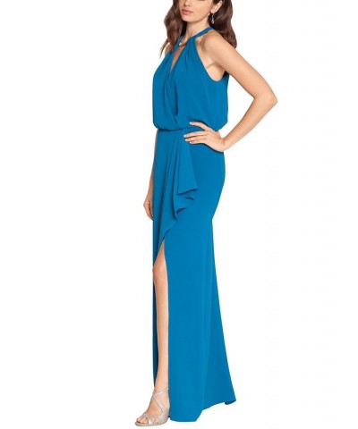 Hardware-Trim Halter Gown Navy $85.69 Dresses