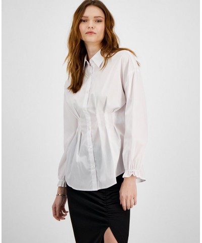 Women's Long-Sleeve Corset-Detail Shirt White $20.09 Tops