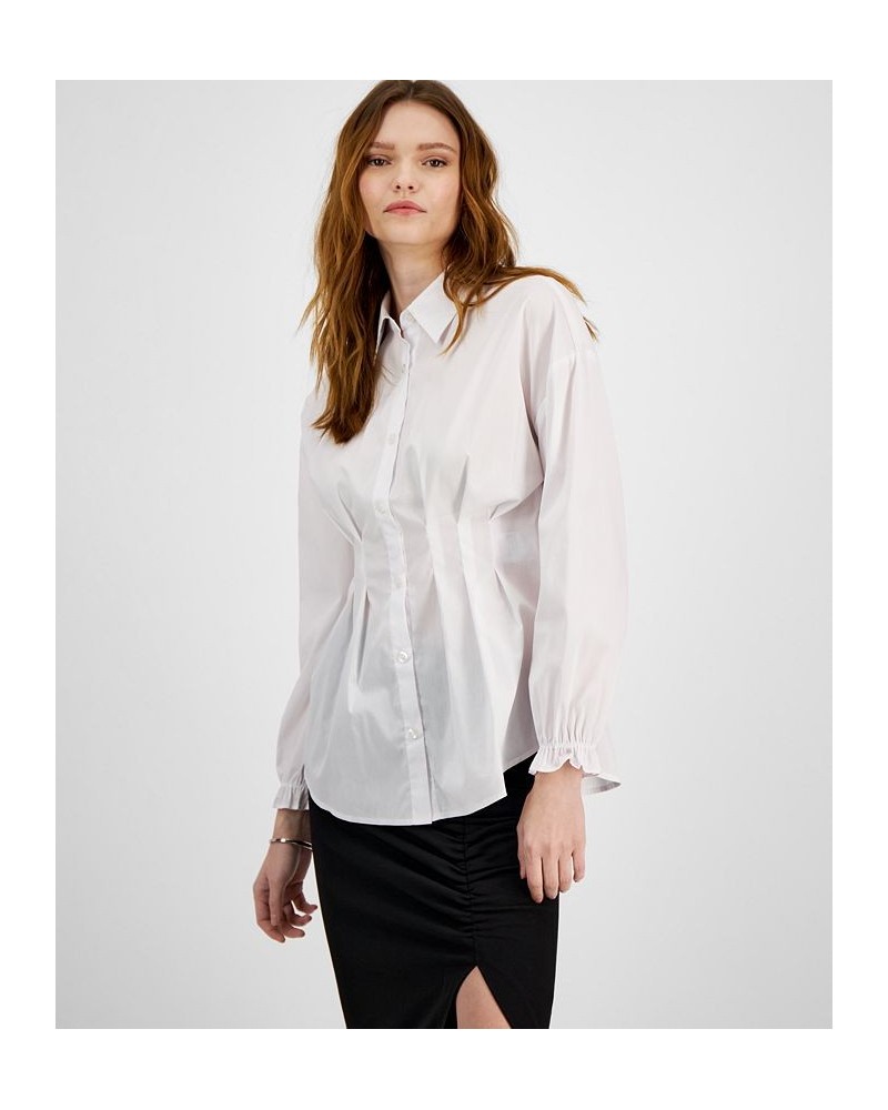 Women's Long-Sleeve Corset-Detail Shirt White $20.09 Tops