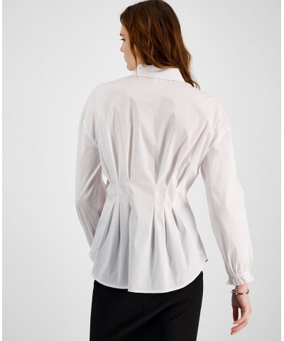 Women's Long-Sleeve Corset-Detail Shirt White $20.09 Tops