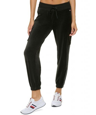 Women's Velour Cargo Jogger Pants Black $26.40 Pants