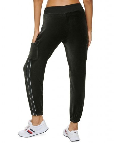 Women's Velour Cargo Jogger Pants Black $26.40 Pants